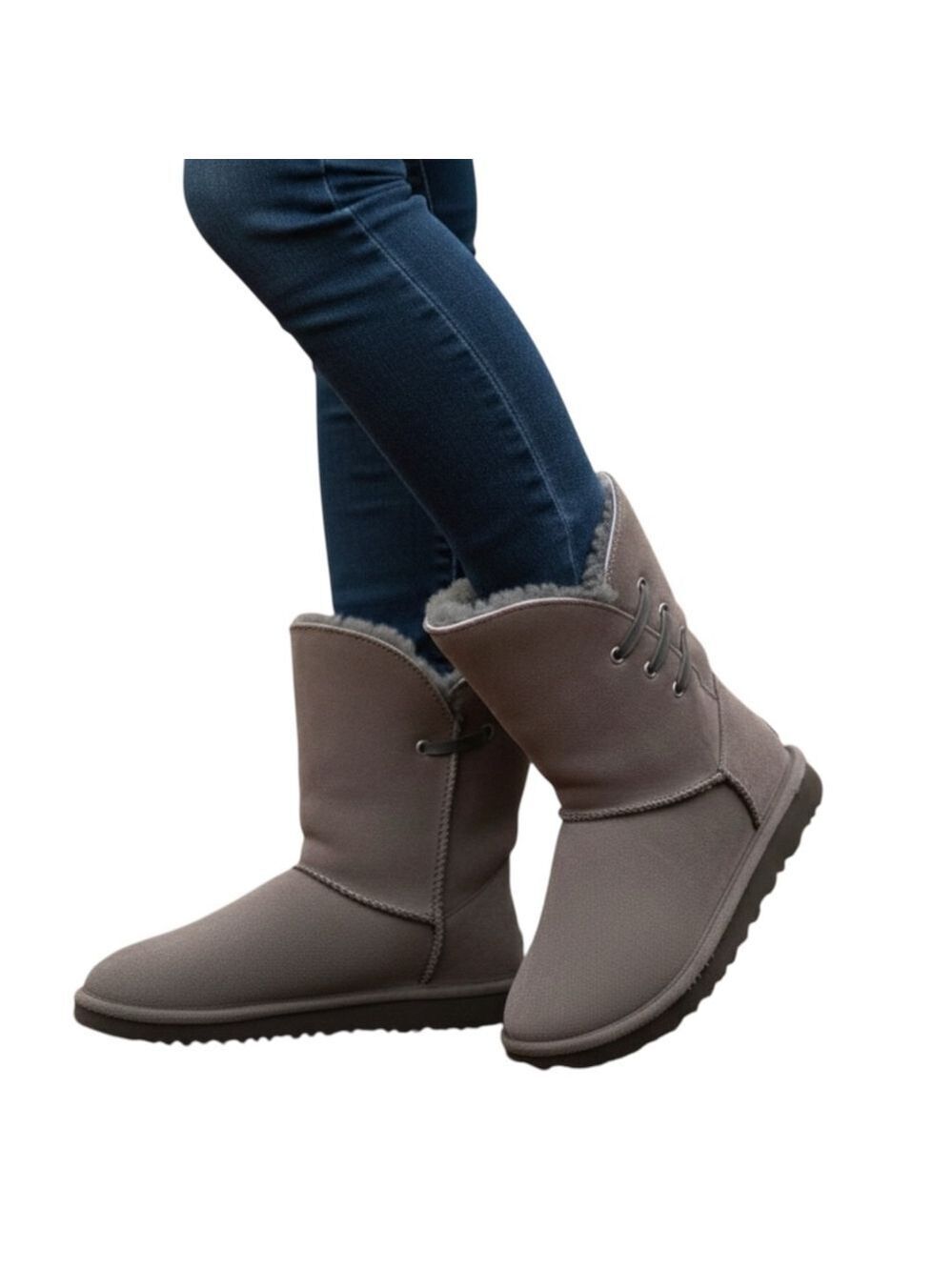 UGG Side Lace Sheepskin Boots Gray Suede Size 8